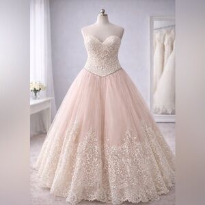 Blush Lace & Tulle Ball Gown – Strapless – Medium Fit